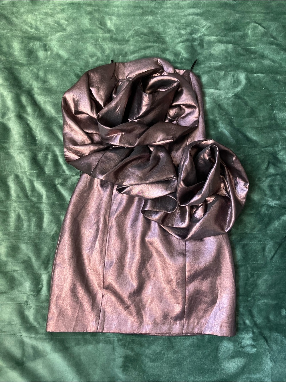 Zara Metallic Plum Strapless Mini Dress with Rosette Detail
